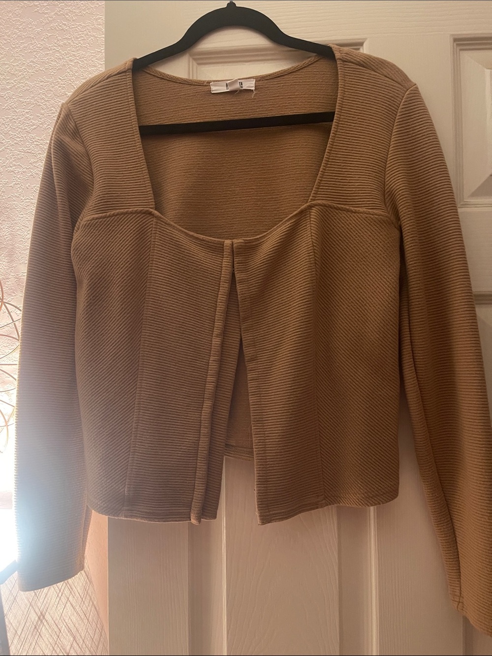 BB Dakota by Steve Madden Tan Ribbed Open-Front Sweater Jacket